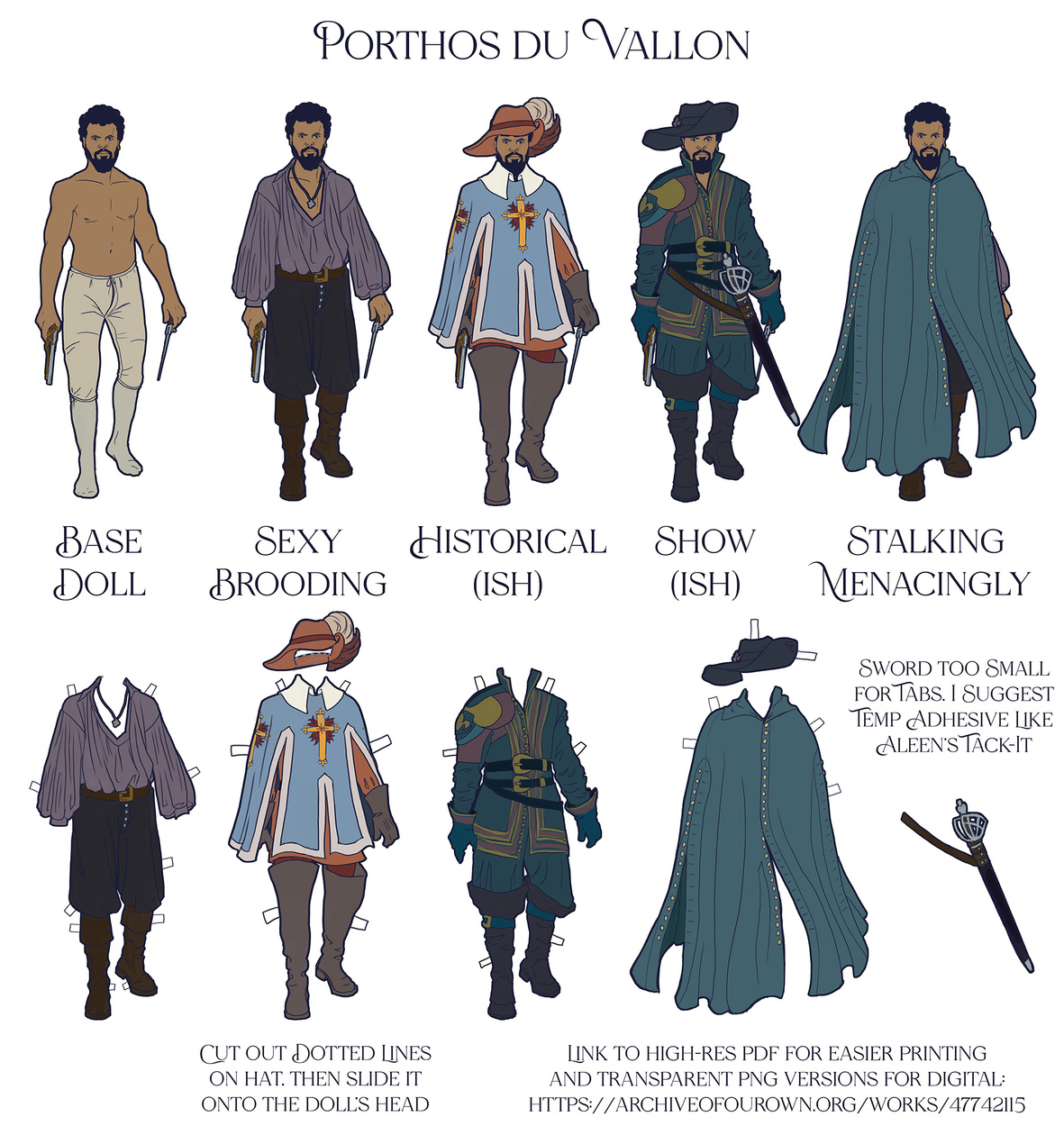 Porthos Paper Doll. Three Musketeers (2014) fanart. Digital drawing.