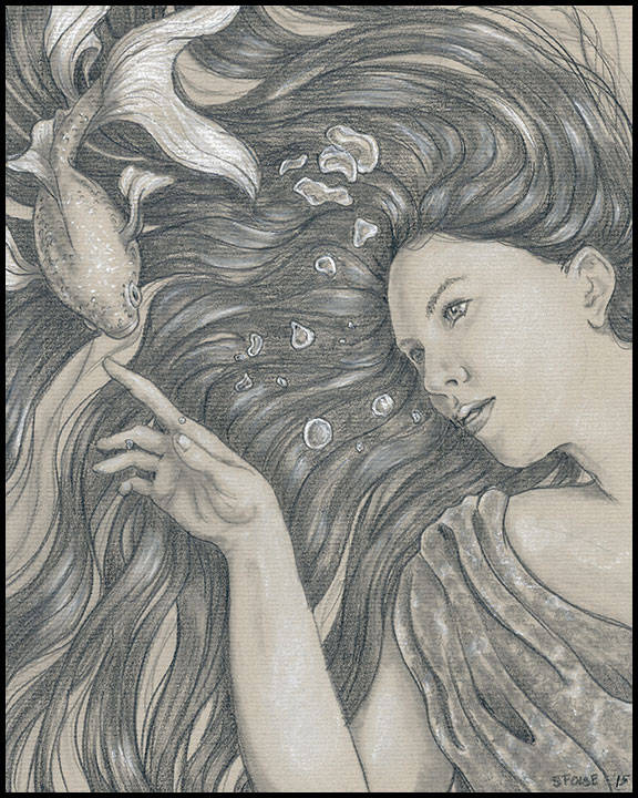 Dream of the goldfish. Original. Pencil on charcoal paper.