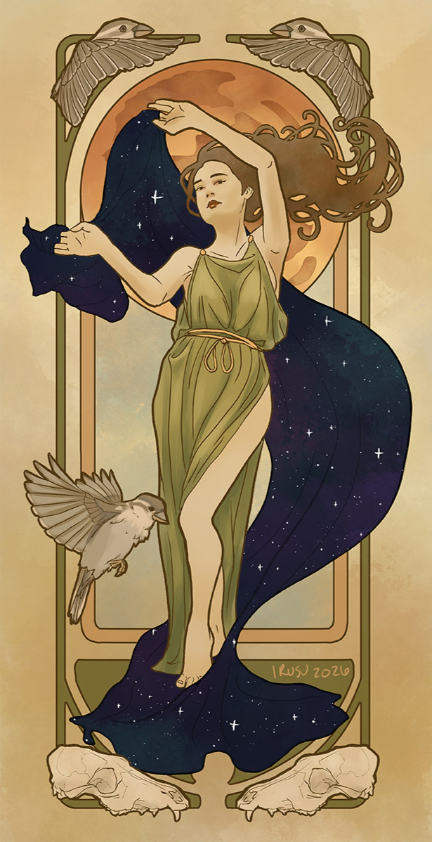 Night Flight. For minutia_r in the 2026 Jukebox fanworks exchange, inspired by Starling Arrow's "Fly Away."