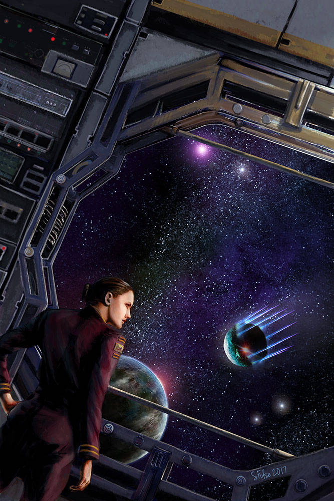 Torchship Captain. Original for a client's book cover. Digital painting with 3D elements.