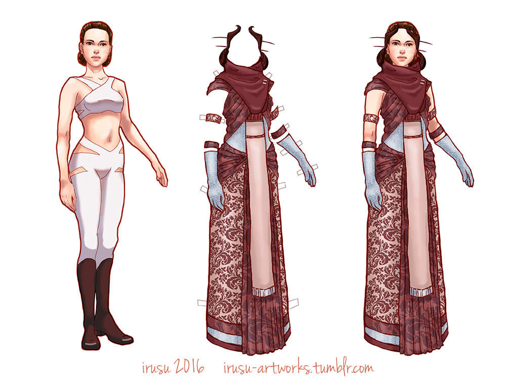 Padme Amidala Paper Doll. Star Wars fanart. Digital drawing and coloring.